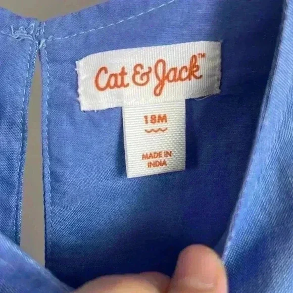 Girls' Chambray Lace Dress Blue W/White Floral Embroidery Toddler - Picture 3 of 6